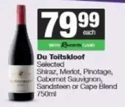 Spar Du Toitskloof Selected Shiraz, Merlot, Pinotage, Cabernet Sauvignon, Sandsteen or Cape Blend offer