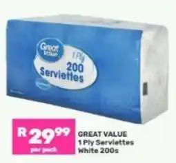 Game Great Value 1 Ply Serviettes White 200s offer