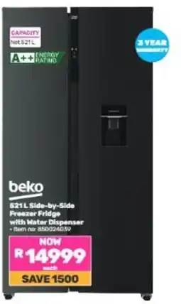 Game beko 521 L Side-by-Side Freezer Fridge with Water Dispenser offer