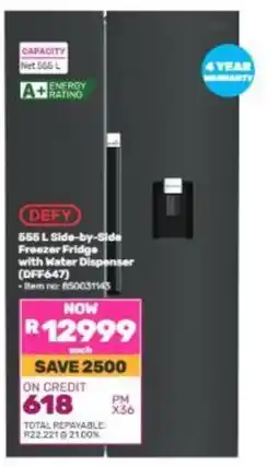 Game DEFY 555 L Side-by-Side Freezer Fridge with Water Dispenser offer