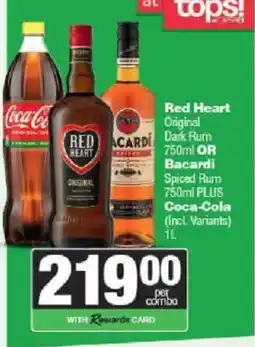 Spar Red Heart Original Dark Rum OR Bacardi Spiced Rum OR Coca-Cola offer