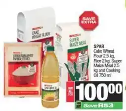 Spar SPAR Cake Wheat Flour 2.5 kg, Rice 2 kg, Super Maize Meal 2.5 kg and Cooking Oil 750 ml offer