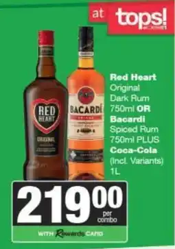 Spar Red Heart Original Dark Rum OR Bacardi Spiced Rum offer