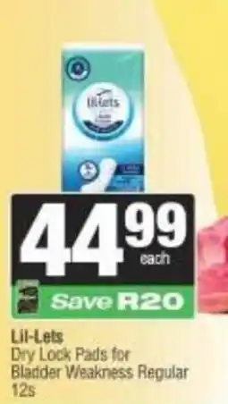 Spar Lil-Lets Dry Lock Pads for Bladder Weakness Regular offer