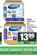 Spar Purity Baby Food Jar 125 ml or Puree Pouch 110 ml Assorted offer