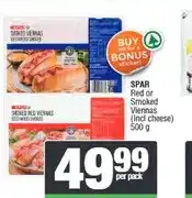 Spar SPAR Red or Smoked Viennas (Incl cheese) 500 g offer