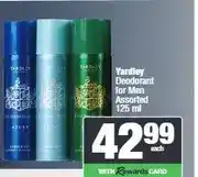 Spar Yardley Deodorant for Men Assorted 125 ml offer