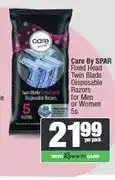 Spar Care By SPAR Fixed Head Twin Blade Disposable Razors for Men or Women 5s offer