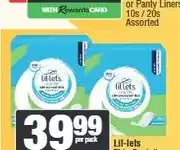 Spar Lil-lets Thin Pantyliners 100s Assorted offer