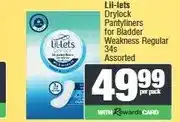Spar Lil-lets Drylock Pantyliners for Bladder Weakness Regular 34s Assorted offer