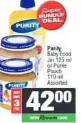 Spar Purity Baby Food Jar 125 ml or Puree Pouch 110 ml Assorted - Buy 3 for offer