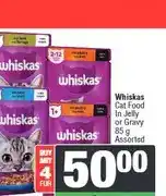 Spar Whiskas Cat Food In Jelly or Gravy 85 g Assorted - Buy 4 for offer