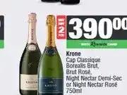 Spar Krone Cap Classique Borealis Brut, Brut Rosé, Night Nectar Demi-Sec or Night Nectar Rosé 750ml offer
