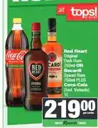 Spar Red Heart Original Dark Rum 750ml OR Bacardi Spiced Rum 750ml PLUS Coca-Cola 1L offer