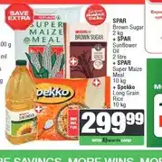 Spar SPAR Brown Sugar 2 kg + Sunflower Oil 2 litre + Super Maize Meal 10 kg + Spekko Long Grain Rice 10 k offer