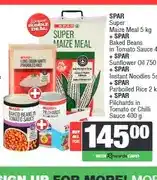 Spar SPAR Super Maize Meal 5 kg + Baked Beans 400 g + Sunflower Oil 750 ml + Instant Noodles 5s + Parboil offer