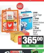 Spar SPAR Large Eggs 60s + Frozen Mixed Chicken Portions 5 kg + Margarine Brick 500 g offer