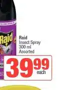Spar Raid Insect Spray 300 ml Assorted offer
