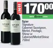 Spar Spier Signature Cabernet Sauvignon, Merlot, Pinotage, Shiraz or Cabernet/Merlot/Shiraz 750ml - Buy a offer