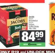 Spar Jacobs 3 in 1 Assorted or 2 in 1 Instant Coffee Sticks 10s / 20s offer