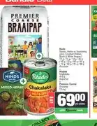 Spar Hinds Spices, Herbs or Seasoning + Rhodes Chakalaka 410 g + Premium Coarse Braaipap 2,5 kg Combo offer
