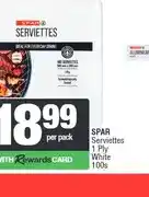 Spar SPAR Serviettes 1 Ply White 100s offer
