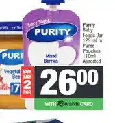 Spar Purity Baby Foods Jar 125 ml or Puree Pouches 110 ml Assorted - Buy 2 for offer