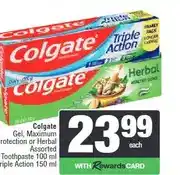Spar Colgate Gel, Maximum Protection or Herbal Toothpaste 100 ml or Triple Action 150 ml offer