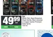 Spar Axe White Oak, Aqua Bergamot, Black Vanilla, Blue Lavender or Copper Santal Body Spray 150 ml offer