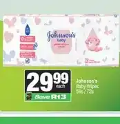 Spar Johnson's Baby Wipes 56s/72s offer