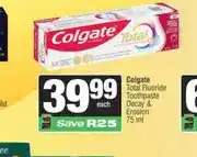 Spar Colgate Total Fluoride Toothpaste Decay & Erosion 75 ml offer