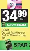 Spar Lil-Lets Dry Lock Pantyliners for Bladder Weakness Long 14s offer