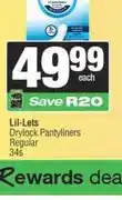 Spar Lil-Lets Drylock Pantyliners Regular 34s offer