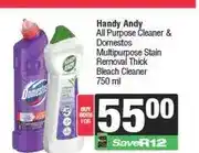 Spar Handy Andy All Purpose Cleaner & Domestos Multipurpose Stain Removal Thick Bleach Cleaner 750 ml offer