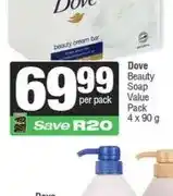 Spar Dove Beauty Soap Value Pack 4 x 90 g offer