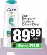Spar Dove Shampoo or Conditioner 350 ml / 400 ml offer