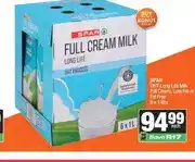 Spar SPAR UHT Long Life Milk Full Cream, Low Fat or Fat Free 6 x 1 litre offer