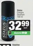 Spar Status Cologne Deodorant 130ml each offer