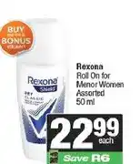 Spar Rexona Roll On for Men or Women Assorted 50 ml offer