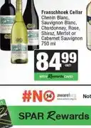 Spar Franschhoek Cellar Chenin Blanc, Sauvignon Blanc, Chardonnay, Rose, Shiraz, Merlot 750 ml offer