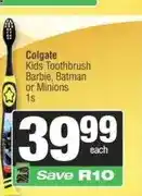 Spar Colgate Kids Toothbrush Barbie, Batman or Minions 1s offer
