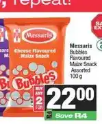 Spar Messaris Cheese Flavoured Maize Snack / Bubbles Flavoured Maize Snack 100 g - Buy 2 for offer