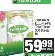 Spar Twinsaver Luxury 2-Ply Toilet Tissue 350 Sheets 9s offer