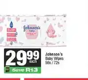 Spar Johnson's Baby Wipes 56s / 72s offer