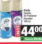 Spar Glade Secrets Air Freshener Assorted 180 ml - Buy 2 for offer