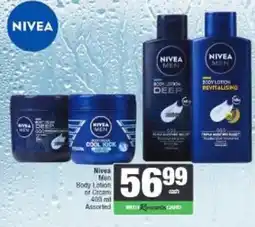Spar Nivea Men Body Lotion or Cream Assorted offer