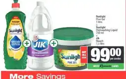 Spar Sunlight Pine Gel + Sunlight Dishwashing Liquid + Jik Bleach offer