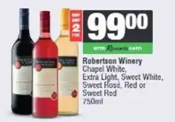 Spar Robertson Winery Chapel White, Extra Light, Sweet White, Sweet Rose, Red or Sweet Red offer