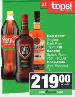 Spar Red Heart Original Dark Rum OR Bacardi Spiced Rum PLUS Coca-Cola (Incl. Variants) offer