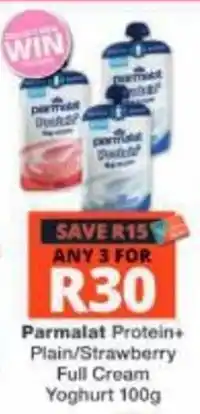 Checkers Parmalat Protein+ Plain/Strawberry Full Cream Yoghurt offer